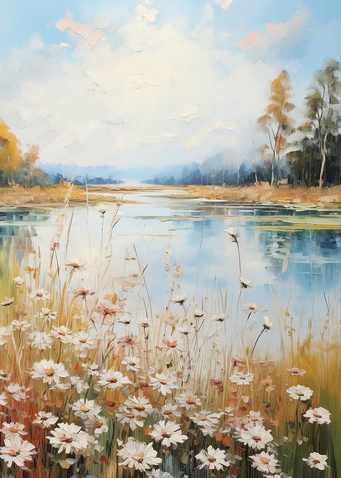 Daisy Field by a Lake