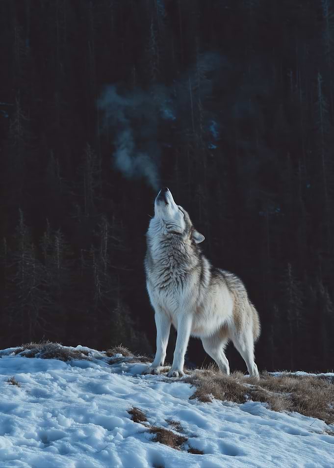 Wolf Howling in Snowy Forest