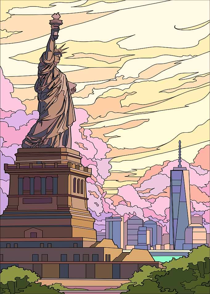 Statue of Liberty and New York City Skyline
