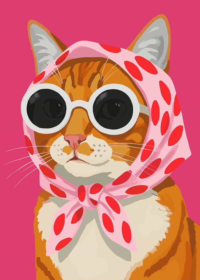 Stylish Cat with Scarf and Sunglasses