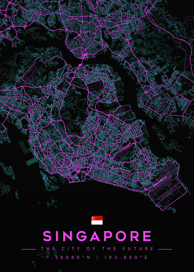 Singapore Cyberpunk Neon City Map