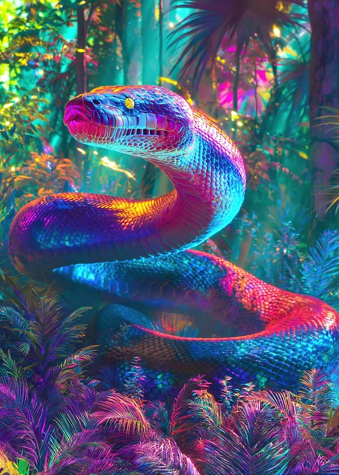 Vibrant Snake in a Psychedelic Jungle
