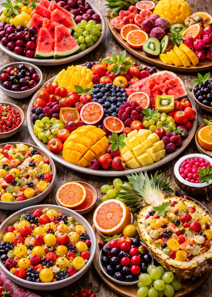 Abundant Fruit Platters and Bowls