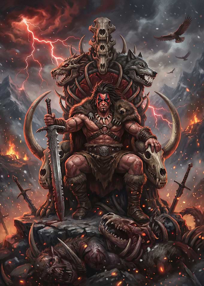 Barbarian King on Skull Throne