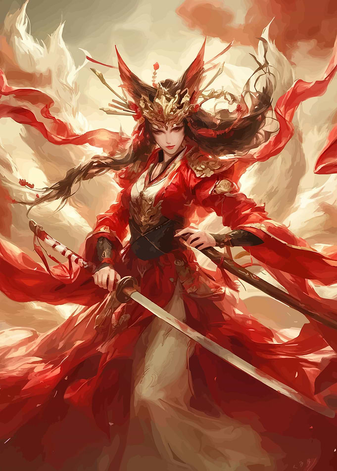 Red Fox Spirit Warrior with Swords