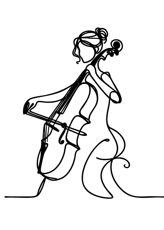 Woman Playing Cello Line Art