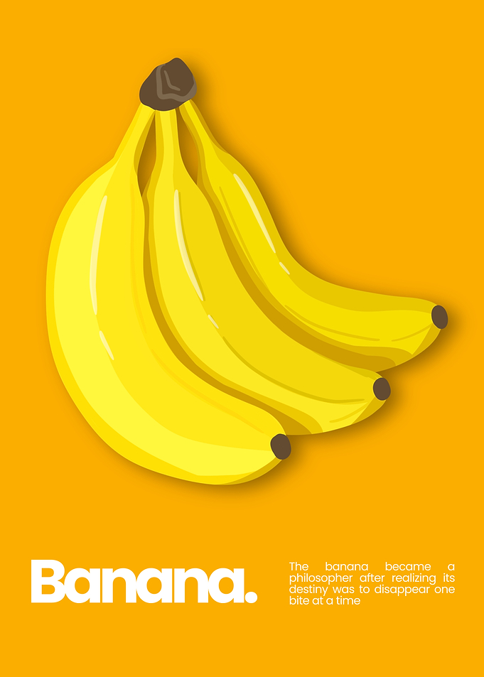 Banana with a Philosophical Quote Minimalist Simple Modern Yellow Poster