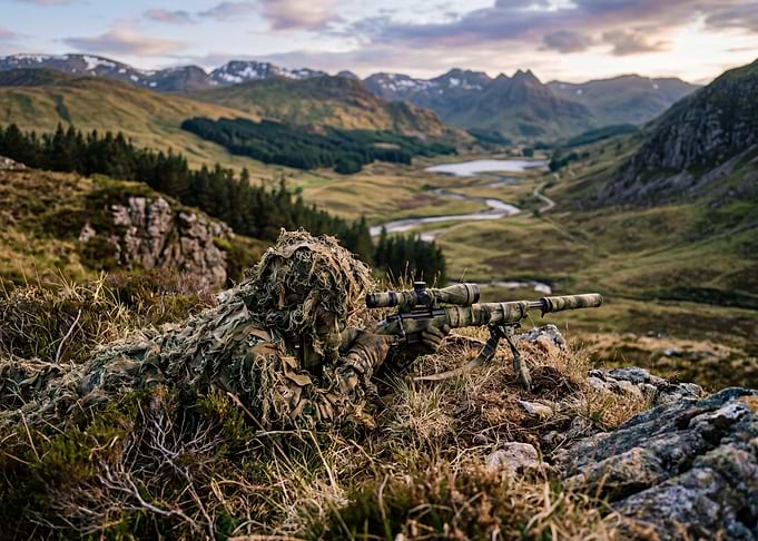 Sniper in Ghillie Suit in Mountains