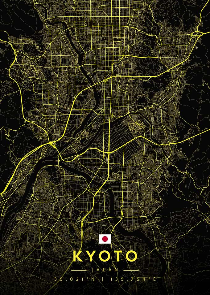Kyoto Japan Map Art