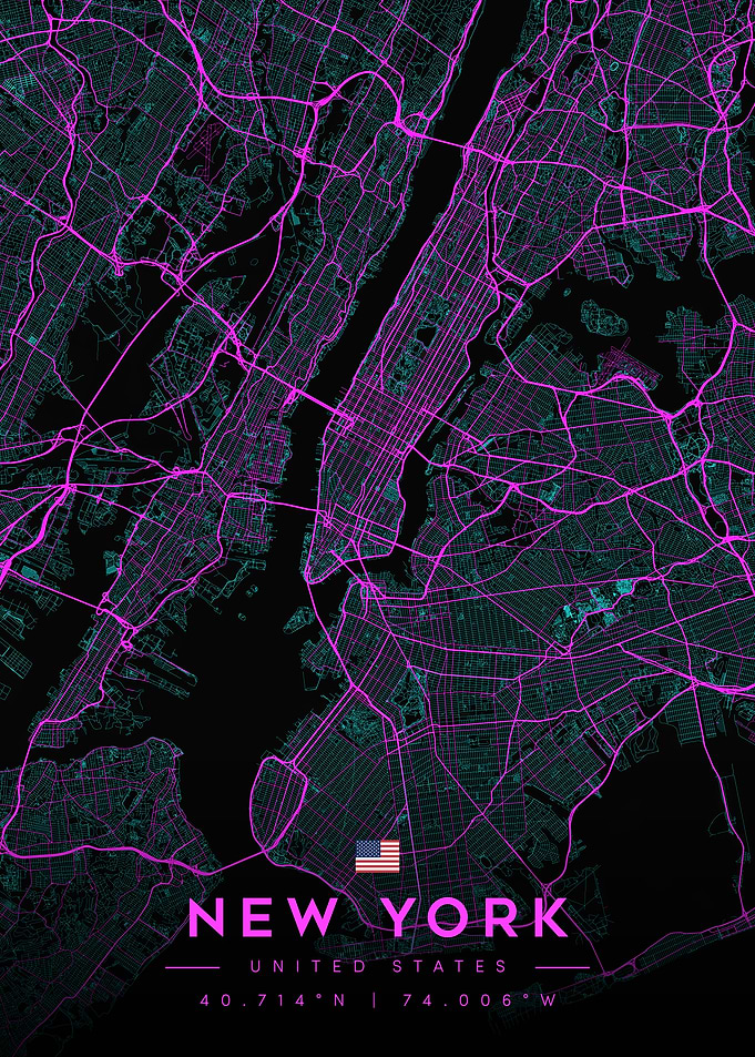 New York City Cyberpunk Neon City Map