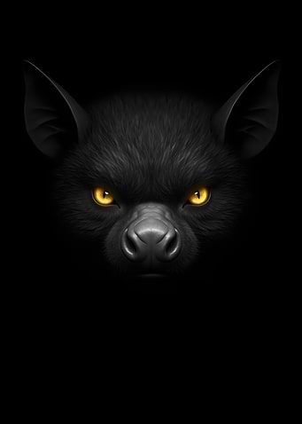 Black Bat with Glowing Yellow Eyes