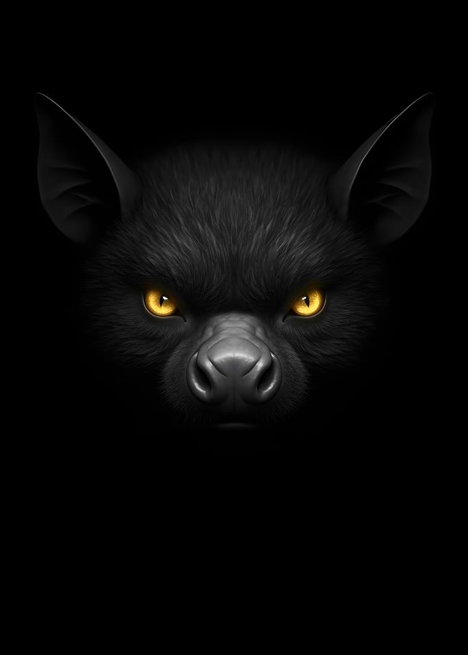Black Bat with Glowing Yellow Eyes