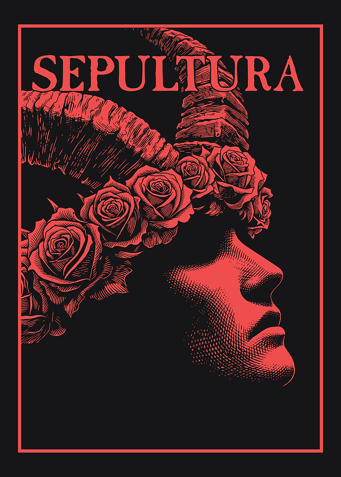 Sepultura band logo with horns and roses