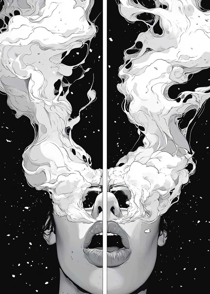 Woman's Head Exploding with Smoke