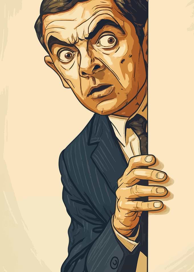 Mr. Bean Peeking Around Corner