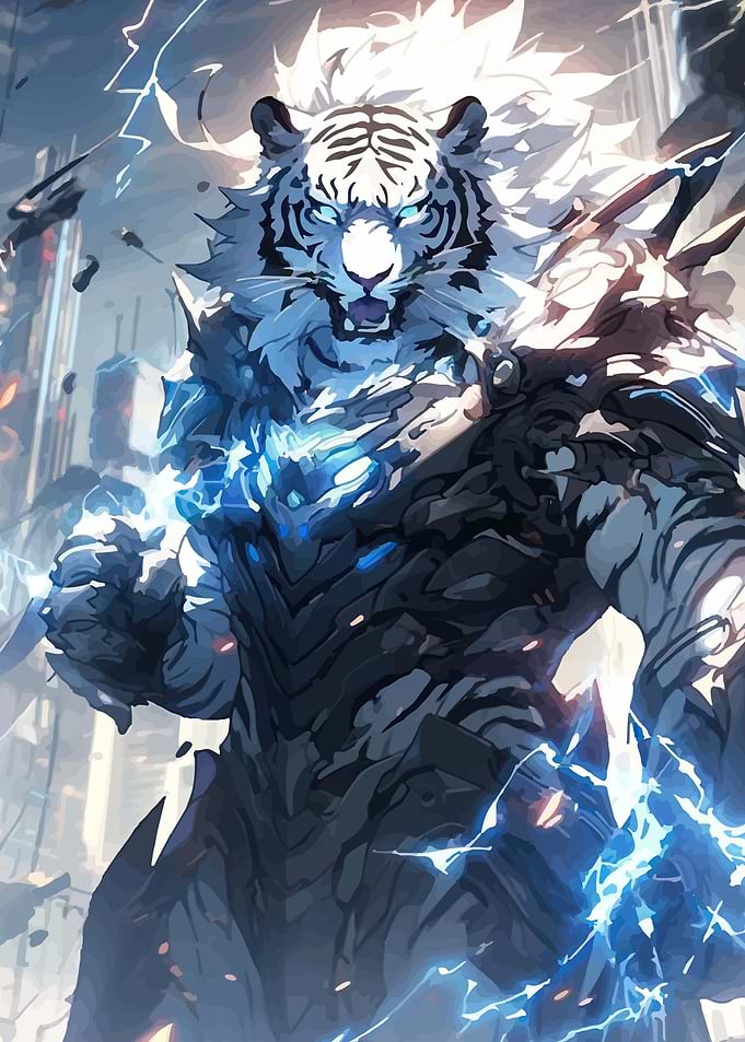 Cyberpunk White Tiger Warrior