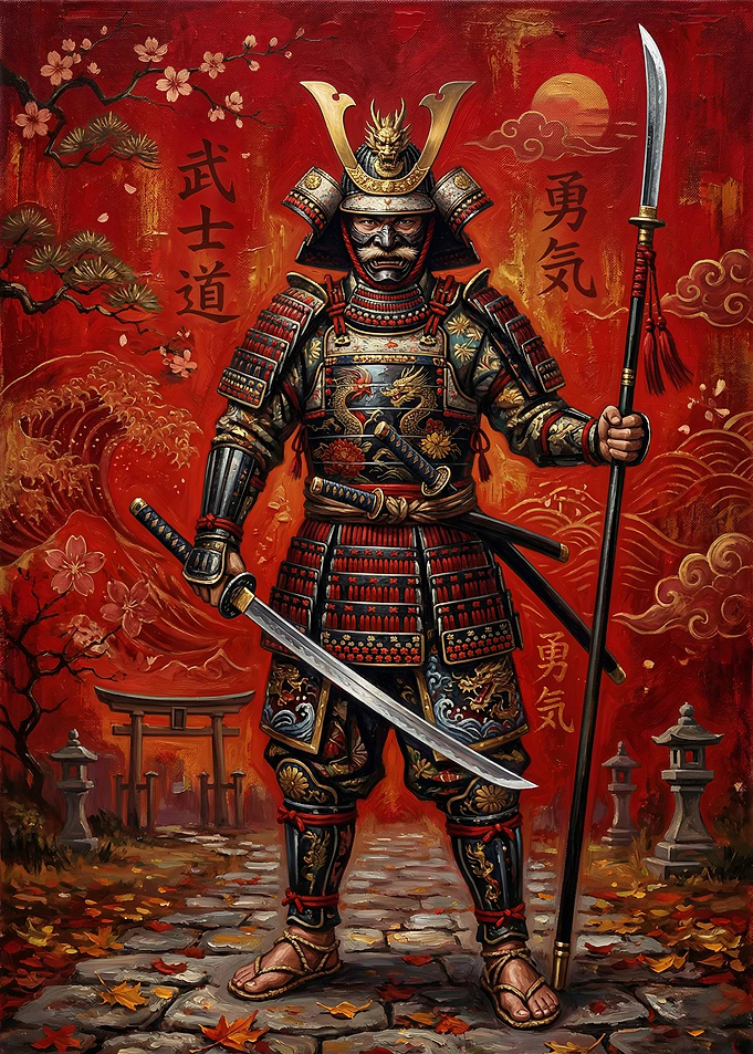 Samurai Warrior with Katana and Spear