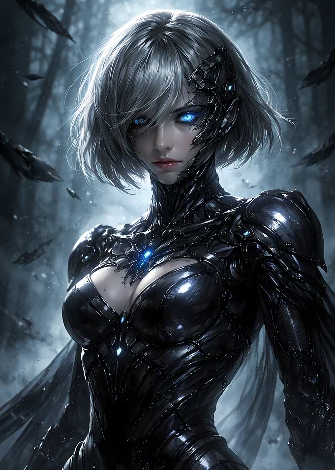Cyberpunk Woman in Dark Armor