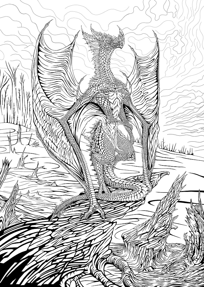 Serene Blue Dragon (Black and White Version)