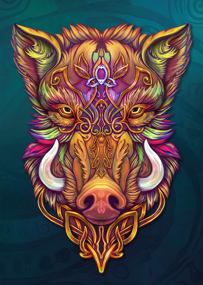 Ornate Wild Boar Head with Celtic Design