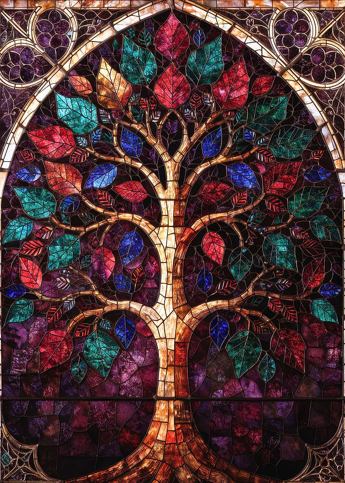 Art Nouveau Stained Glass Tree of Life