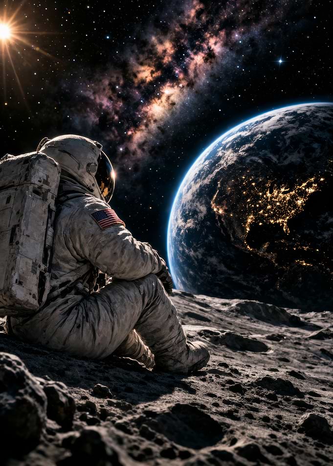 Astronaut on the Moon overlooking Earth