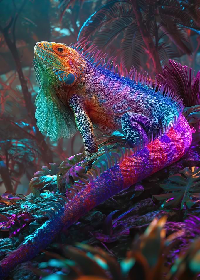 Vibrant Chameleon in Tropical Jungle