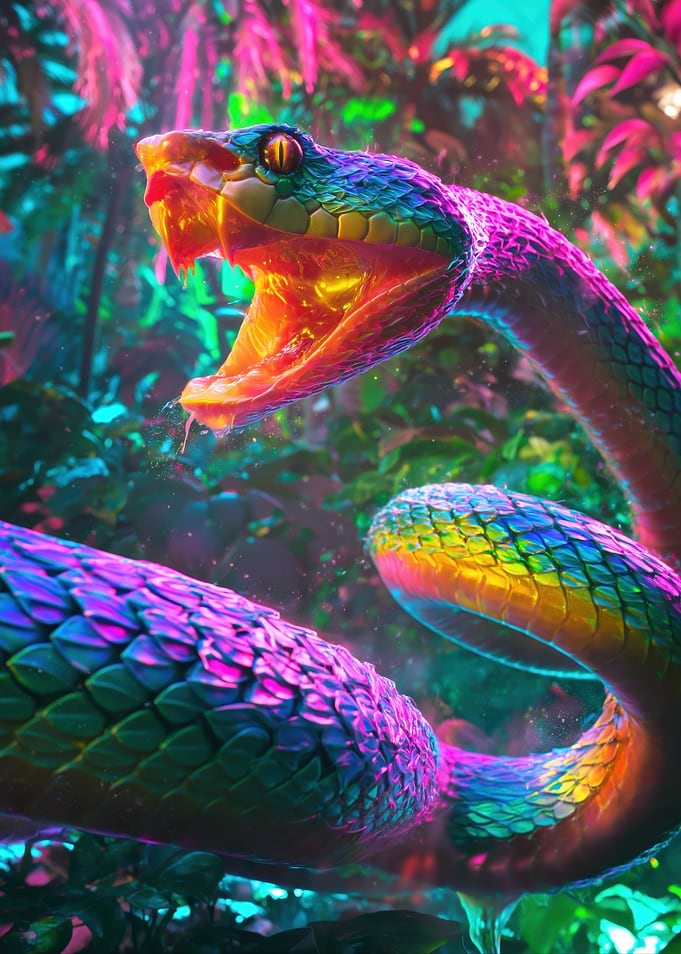 Vibrant Snake in Neon Jungle