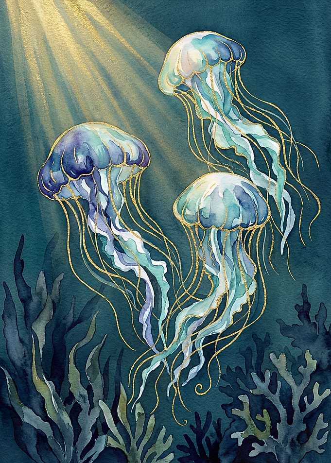 Jellyfish in Deep Blue Sea