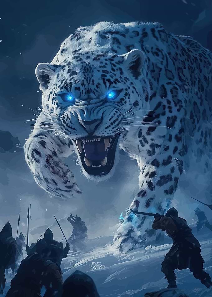 Giant Snow Leopard Attacks Warriors