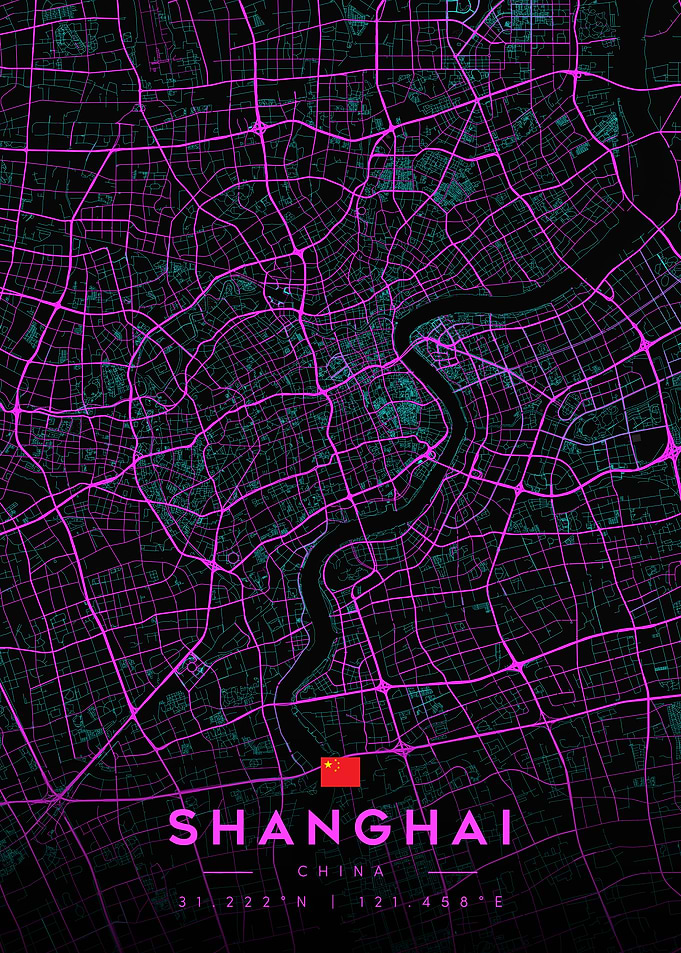 Shanghai Cyberpunk Neon City Map