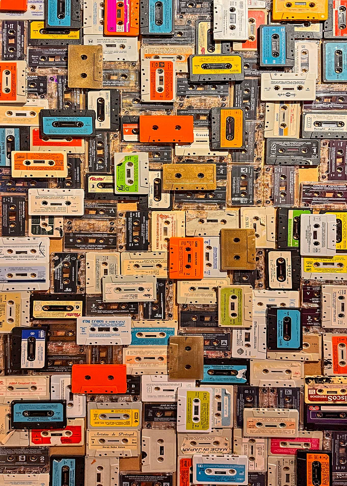 Wall of Vintage Cassette Tapes