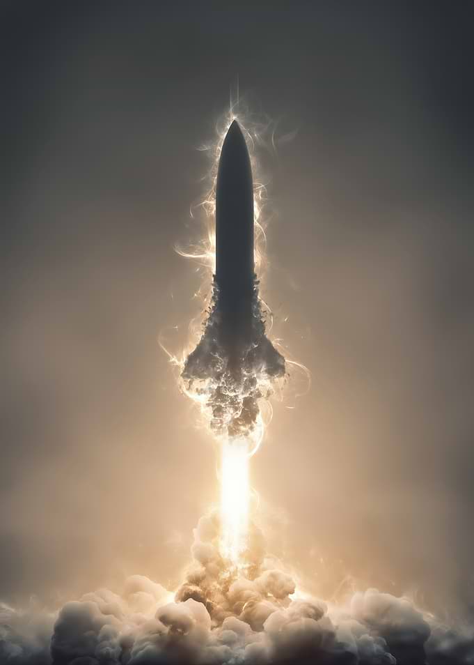 Rocket Launching into Smoky Sky