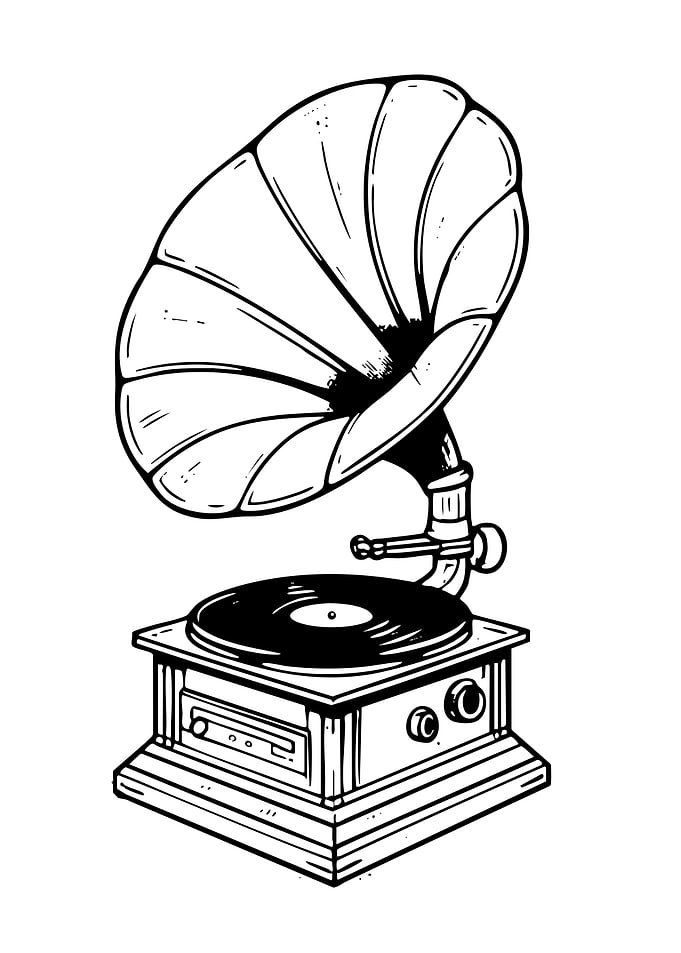 Vintage Gramophone with Record