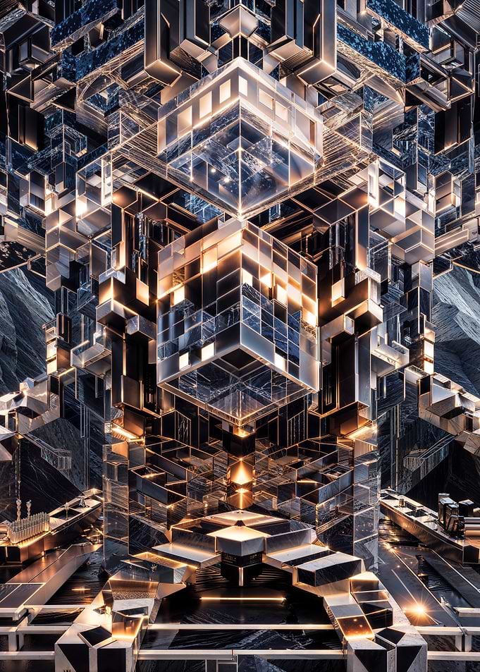Isometric Cube Structure with Golden Lights