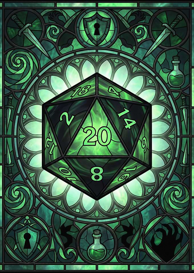 Dungeons and Dragons Dice Stained Glass