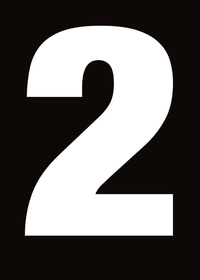 White Number 2 on Black Background