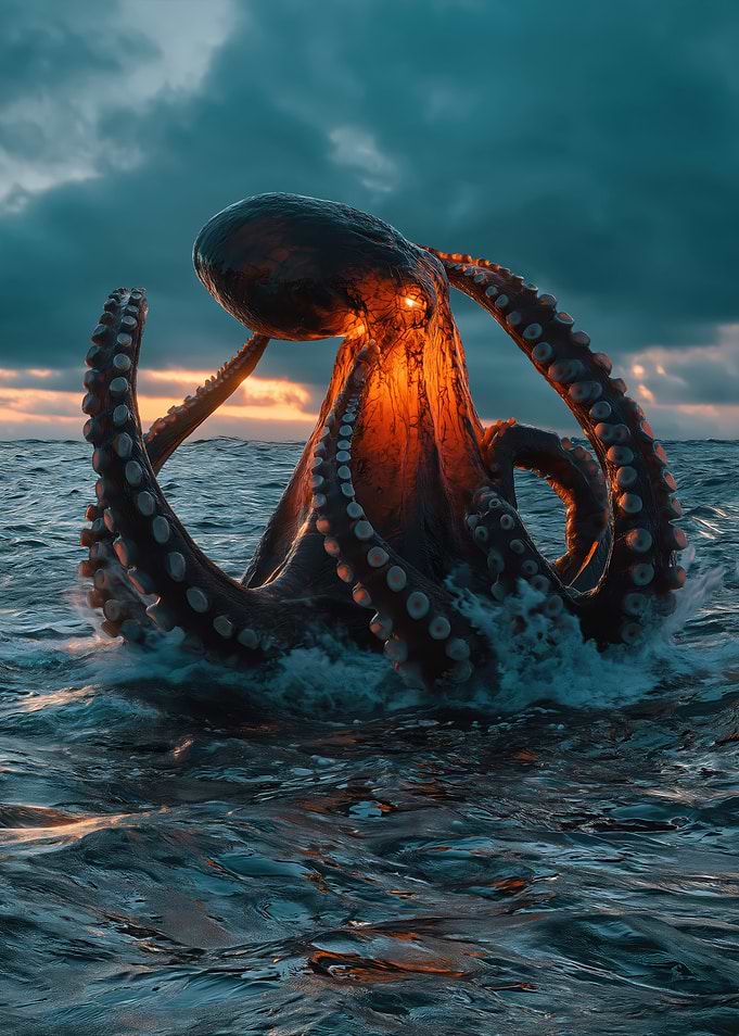 Giant Octopus Emerging from Ocean