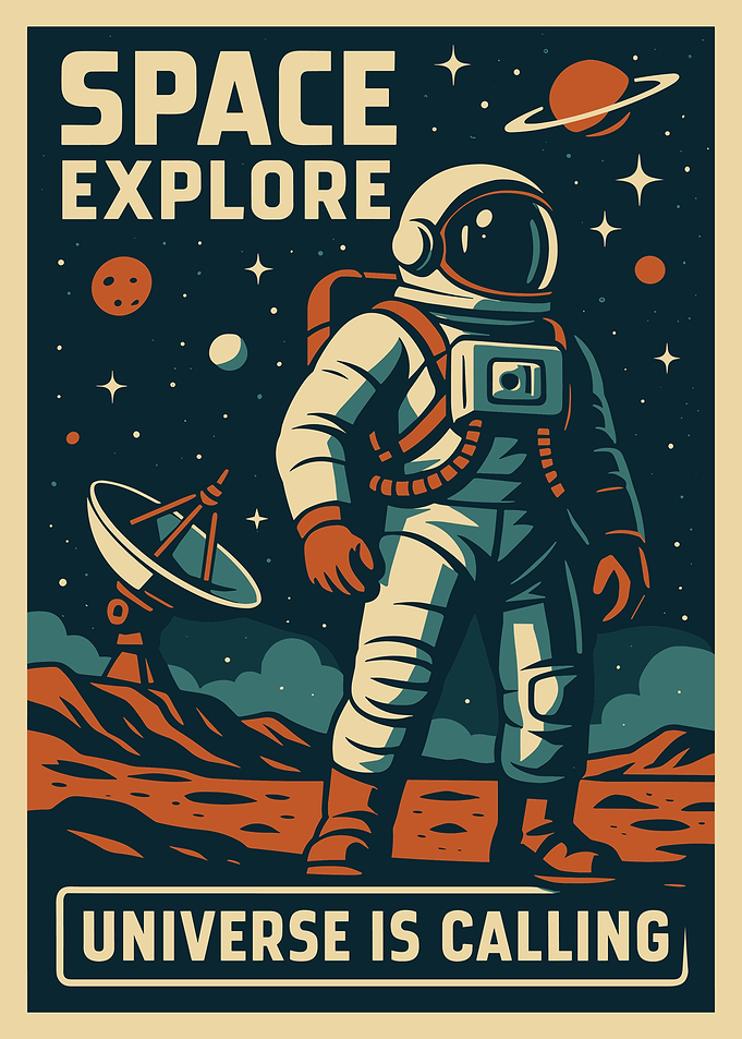 Space Explore Poster, Retro Astronaut Wall Art, Universe Is Calling Sci Fi Print