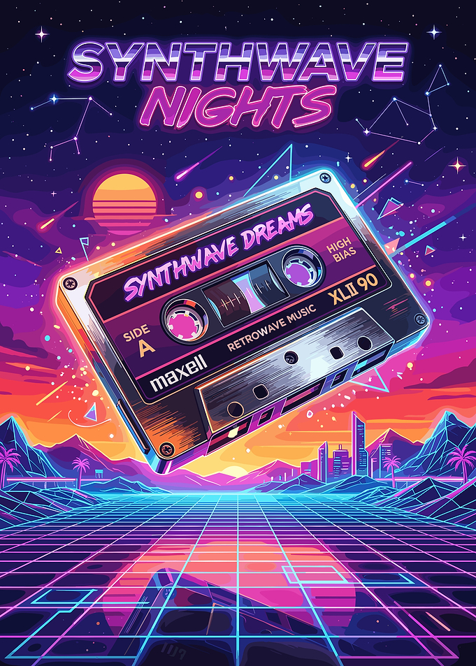 Synthwave Cassette Tape Retro Futurism