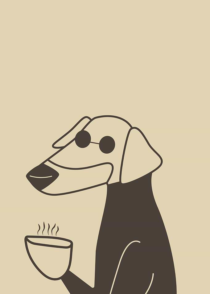 Dog with Sunglasses Holding a Hot Drink