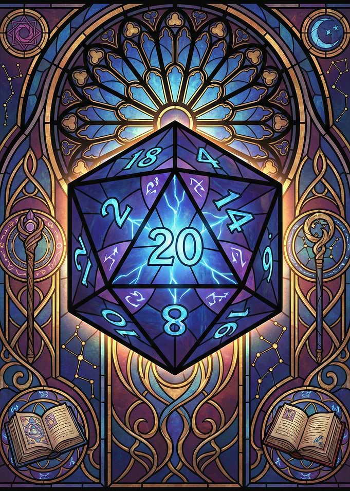 D20 Dice Stained Glass Fantasy Art