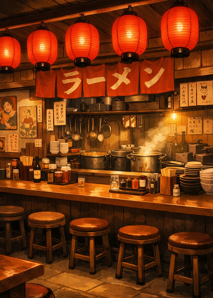 Cozy Japanese Ramen Shop Interior