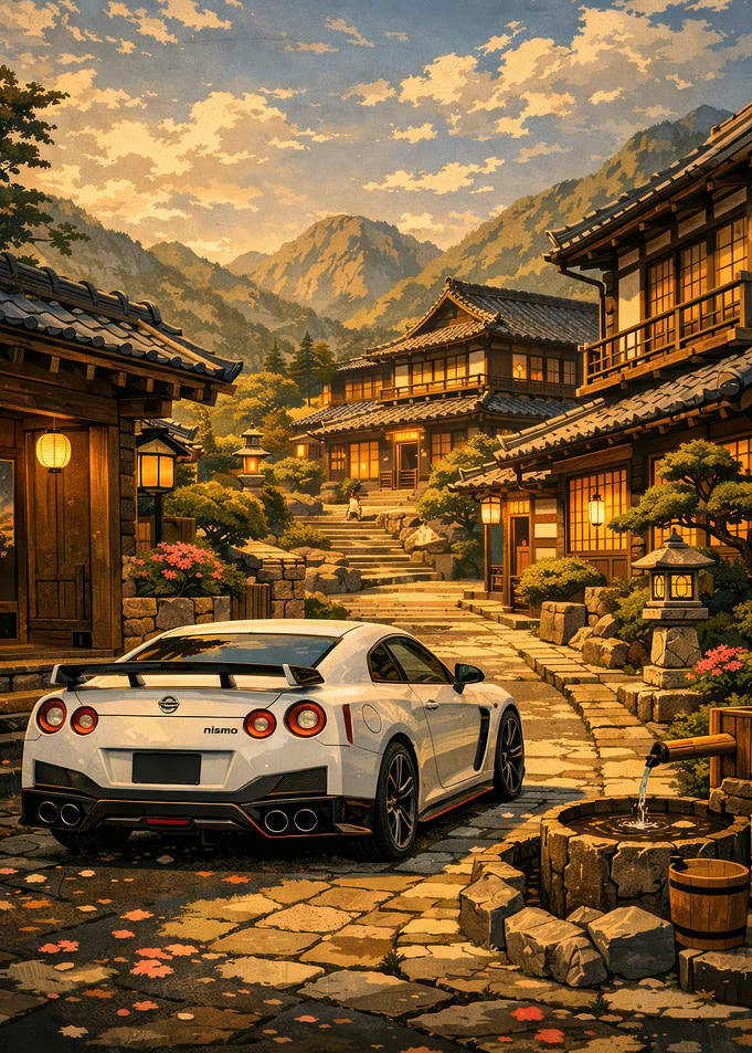White Nissan GT-R Nismo in Japanese Village