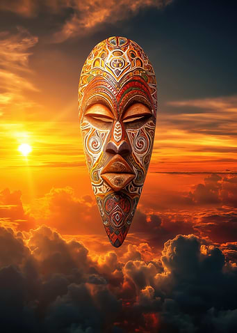 Tribal Mask in Sunset Sky