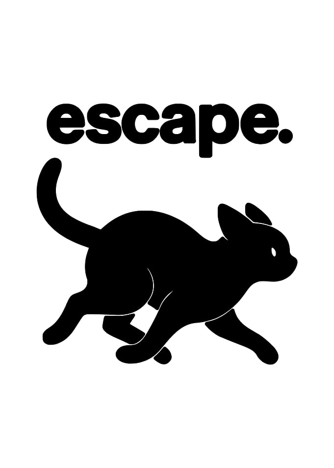 Black Cat Running with Escape Text