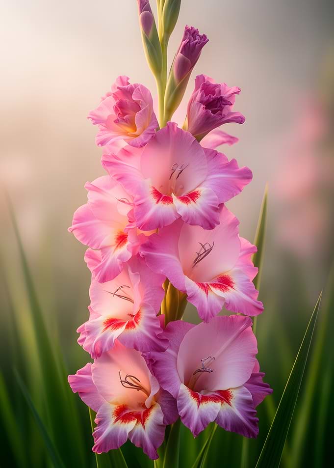 Pink Gladiolus Flower Close-up