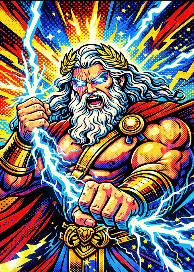 Zeus with Lightning Bolts