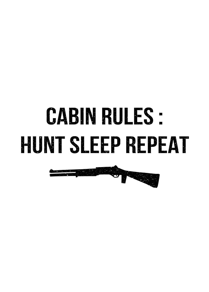 Rustic cabin wall art - 'Cabin Rules: Hunt Sleep Repeat' funny deer hunting decor