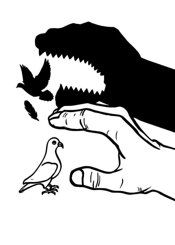 Shadow Puppet Dinosaur Threatening Birds